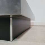 Grande table basse vintage noir et inox des années 1970