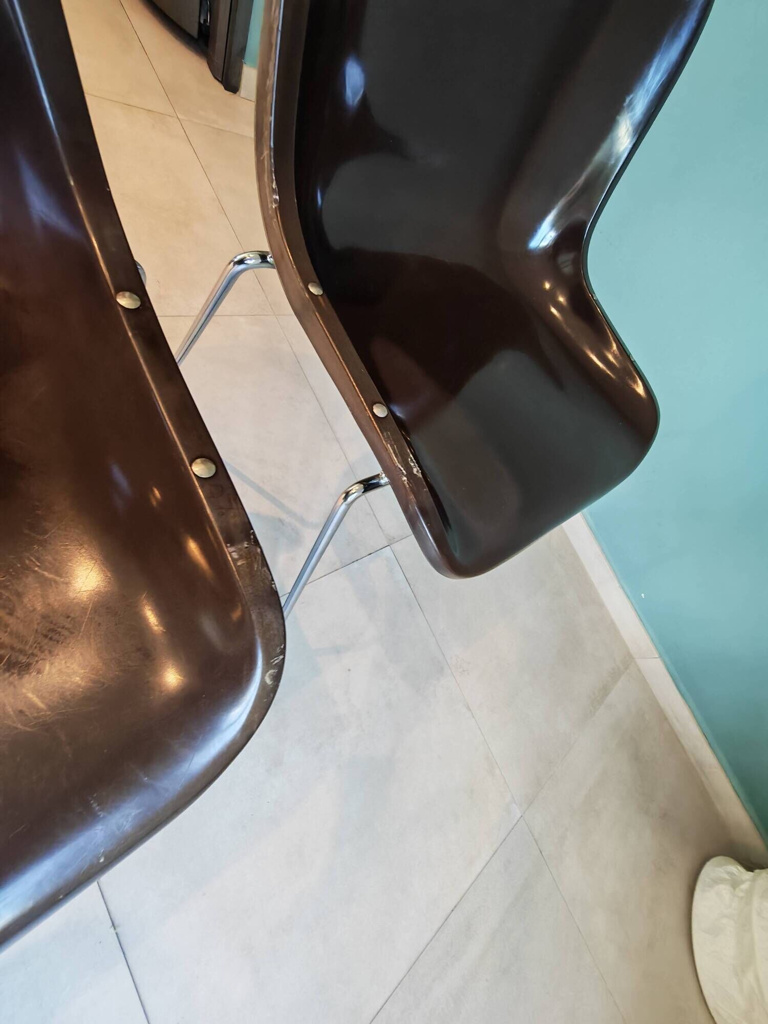 4 Vintage Space Age Chocolate Brown & Chrome Chairs 1970