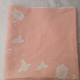 Old square rose tablecloth with 8 towels, handmade