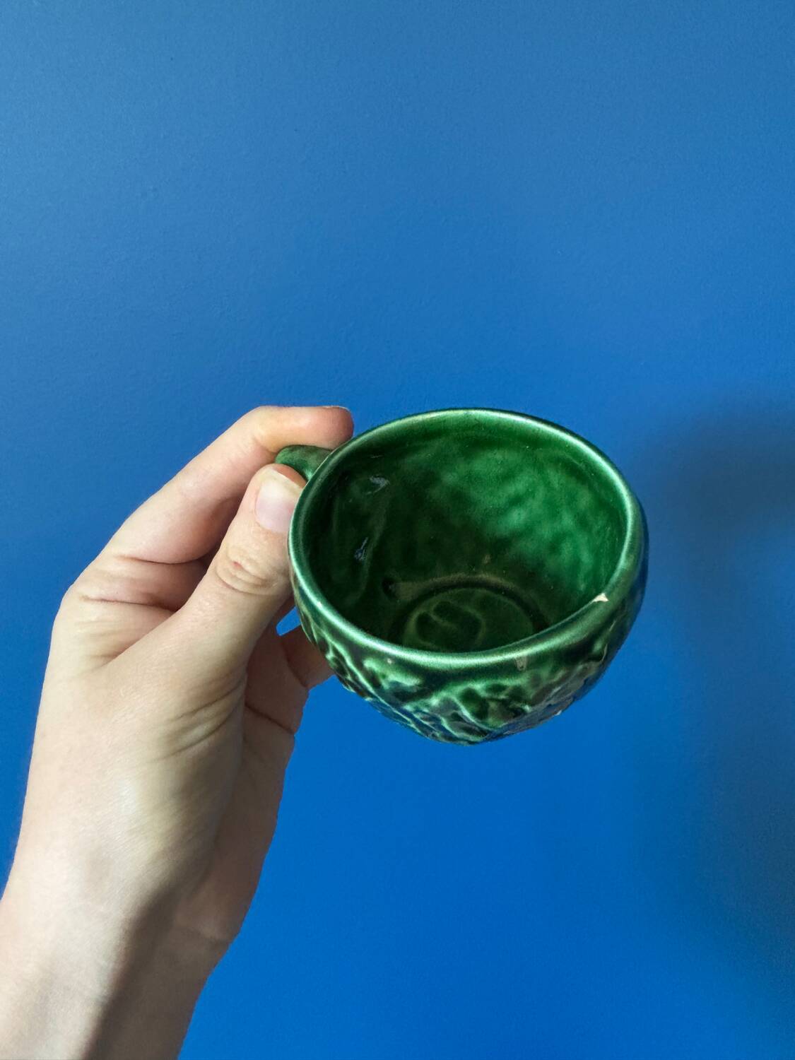 Lot de 6 tasses à café vintage en barbotine chou vert – faïence vintag