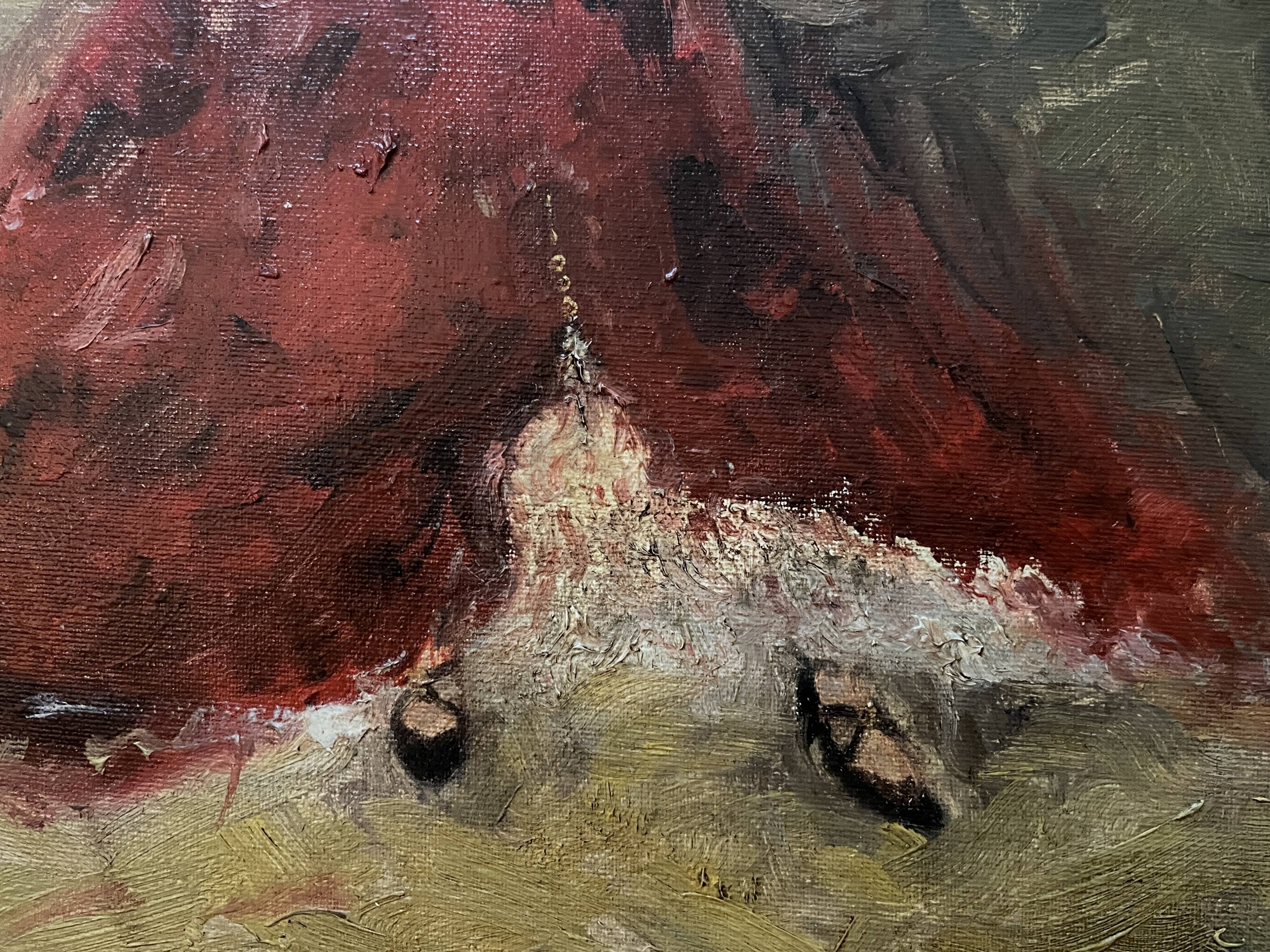 Signed oil painting on cardboard canvas "Flamenco dancer"