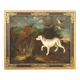 Peinture antique française paysage avec chien