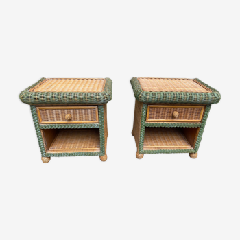 pair of bedside tables in rattan and wicker for rock bobois 1970