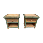 Paire de tables de chevet en rotin et osier pour roche bobois 1970