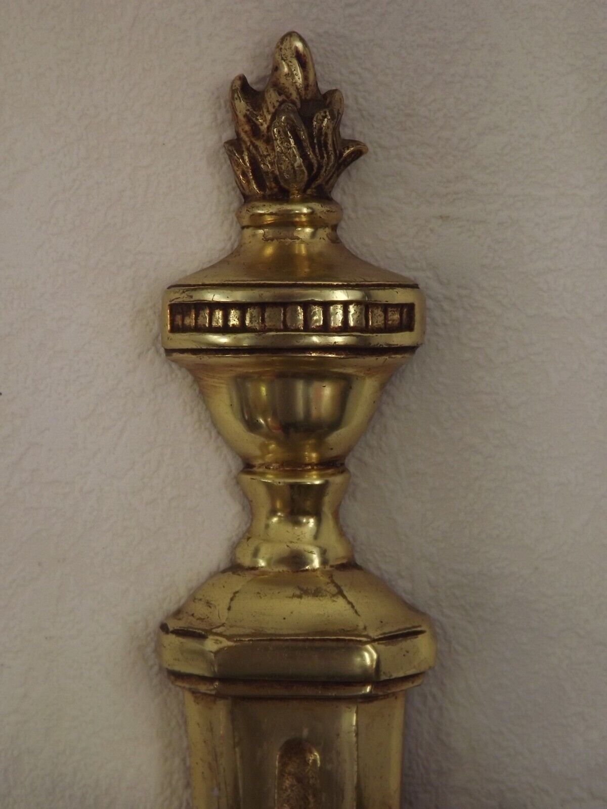 French Pair of Double Empire Brass Wall Sconces with Diamond Crystal Drops