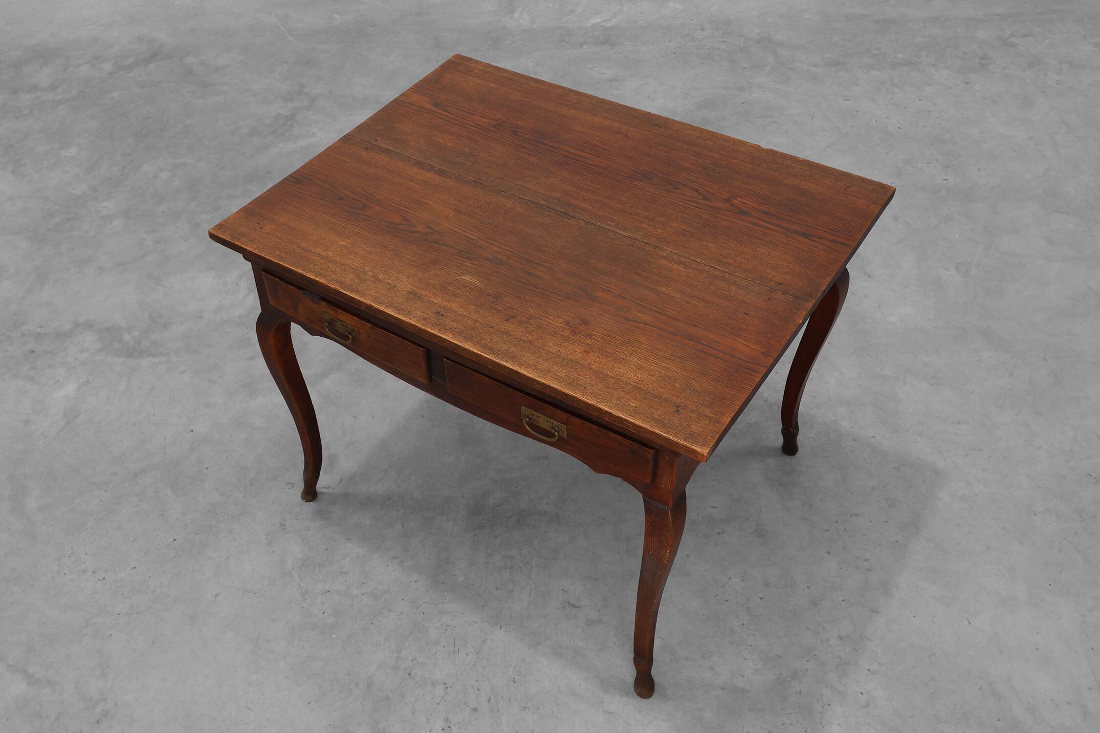 French Provincial Oak Table with Two Drawers, France, 19th Century
