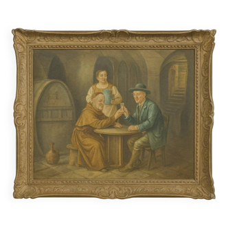 Granval: oil painting on canvas depicting a tasting scene in the cellars of a monastery.
