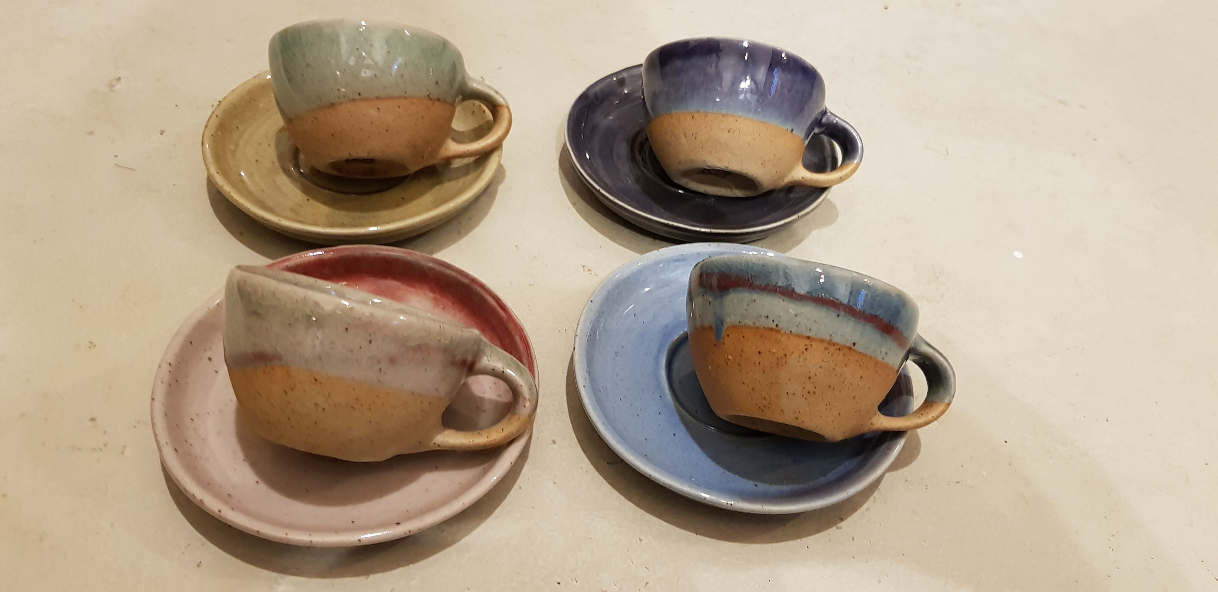 4 cups craft antique pottery