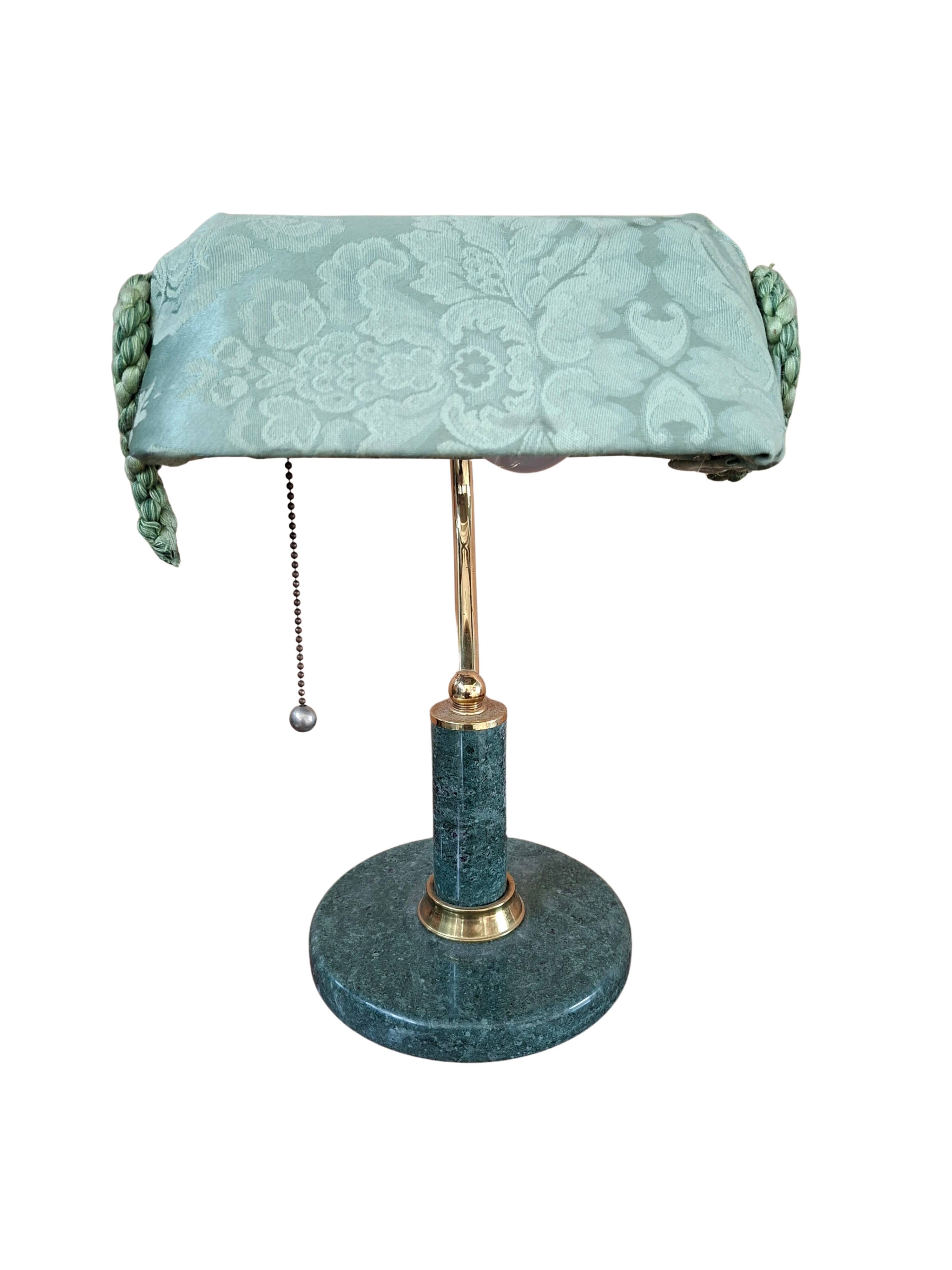 Lampada da Scrivania Vintage in Marmo Verde e Ottone Pezzo Unico Artigianal