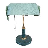 Lampada da Scrivania Vintage in Marmo Verde e Ottone Pezzo Unico Artigianal