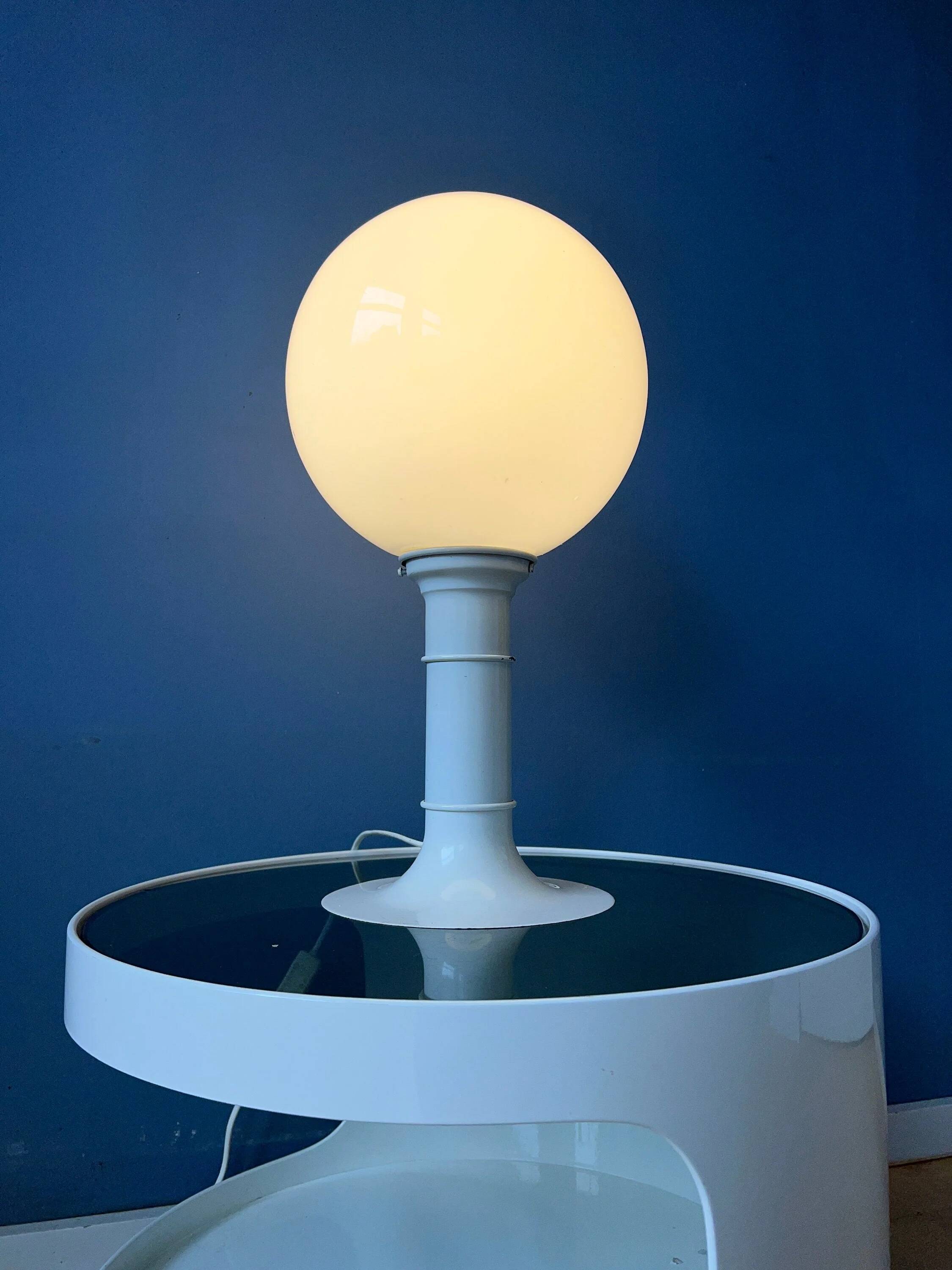 White Space Age table lamp Woja Holland with opal glass shade