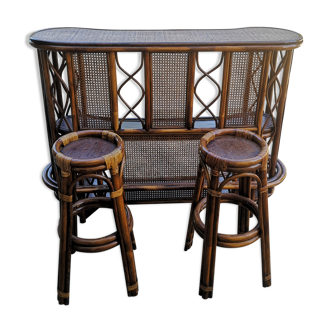 Bar vintage rotin et cannage
