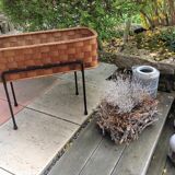 Planter on foot in braided wood 60/70s