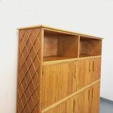 Vintage rattan and light wood storage unit from the 60s