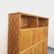 Vintage rattan and light wood storage unit from the 60s
