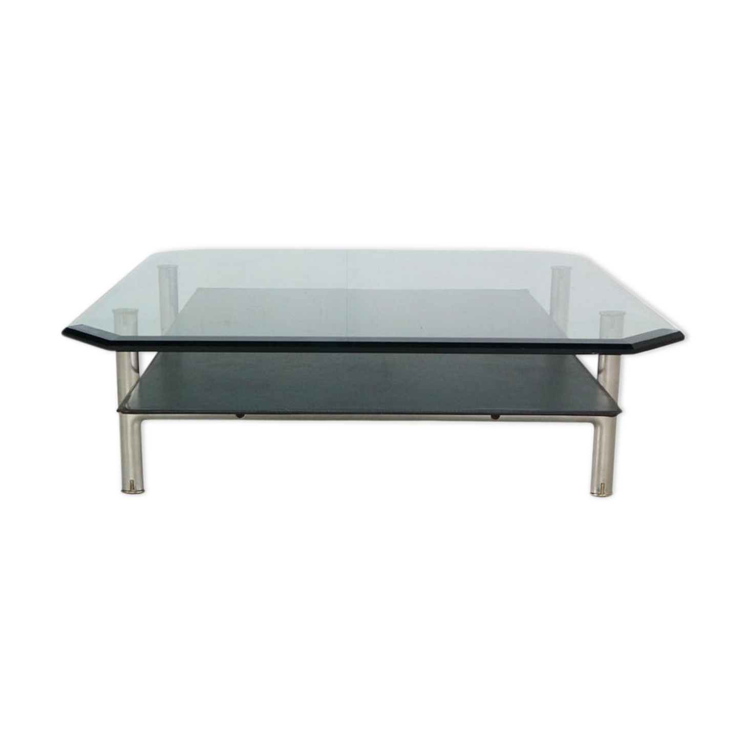 B&B Italia 'Diesis' Two-Tier Glass and Leather Coffee Table by Antonio Citterio