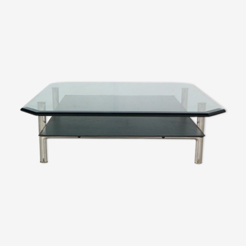 B&B Italia 'Diesis' Two-Tier Glass and Leather Coffee Table by Antonio Citterio