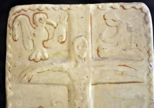 Bénitier en terre cuite émaillée signé MSD Anne Dangar Moly-Sabata