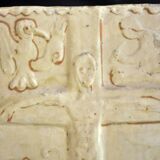 Terracotta plaque signed MSD Anne Dangar Moly-Sabata enamelled with double holy water font