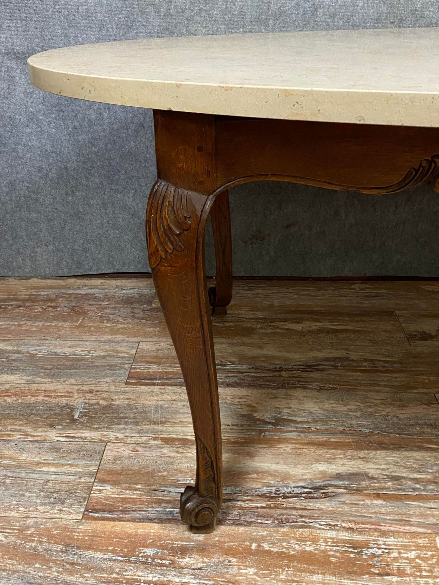 Louis XV game table with oval oak shape around 1850