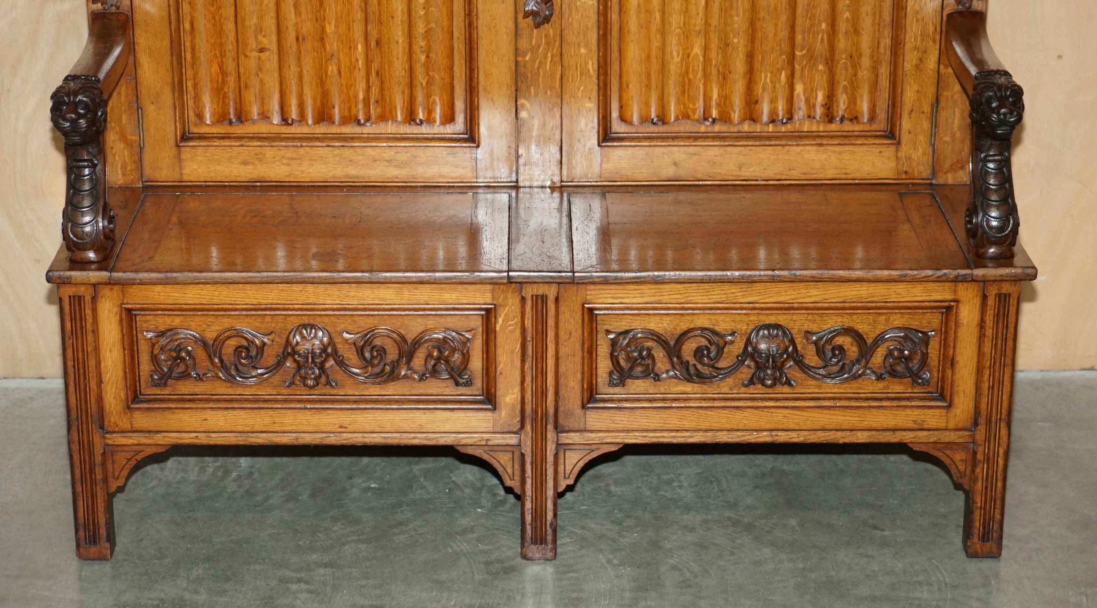 Victorian Antique Bacon Bench in Carved Walnut by Hampton & Sons