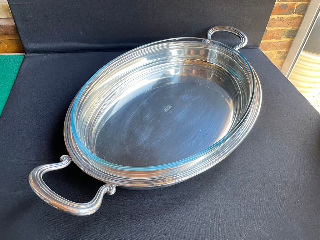 Rino Greggio - OLRI and Pyrex - Large serving dish - Modern - Silver metal, Glass