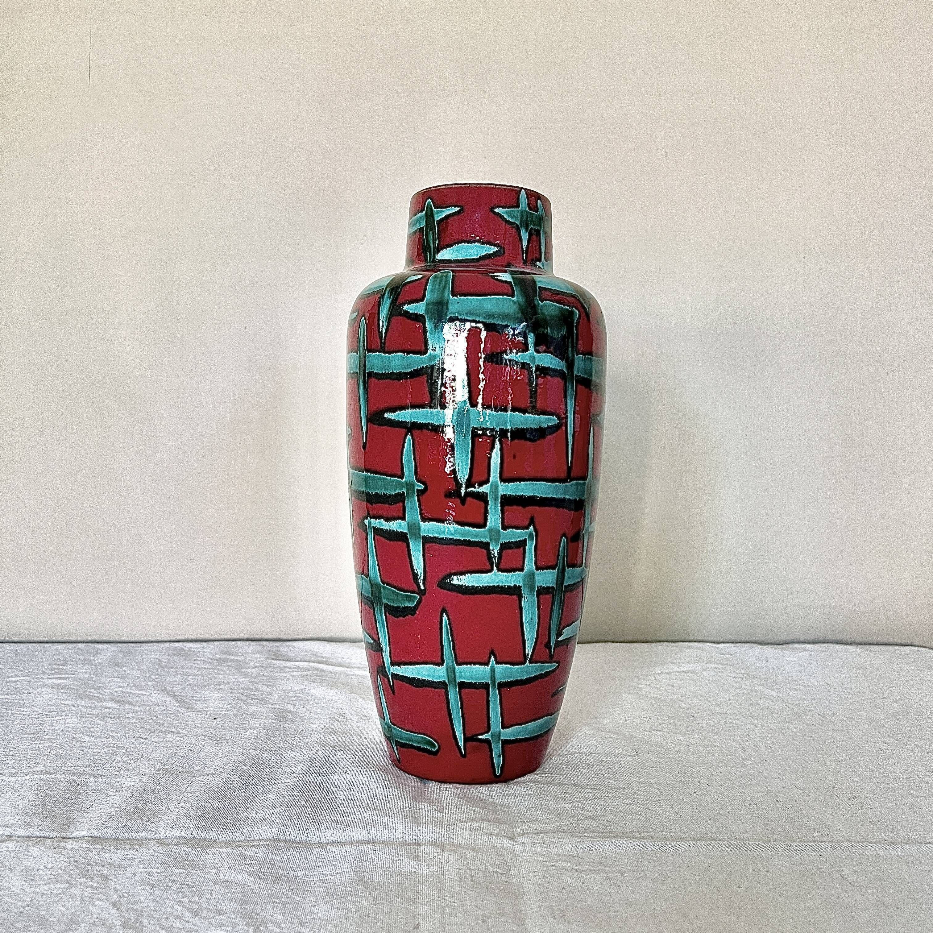 Vintage West-Germany vase by Scheurich with handpainted Bamboo decor