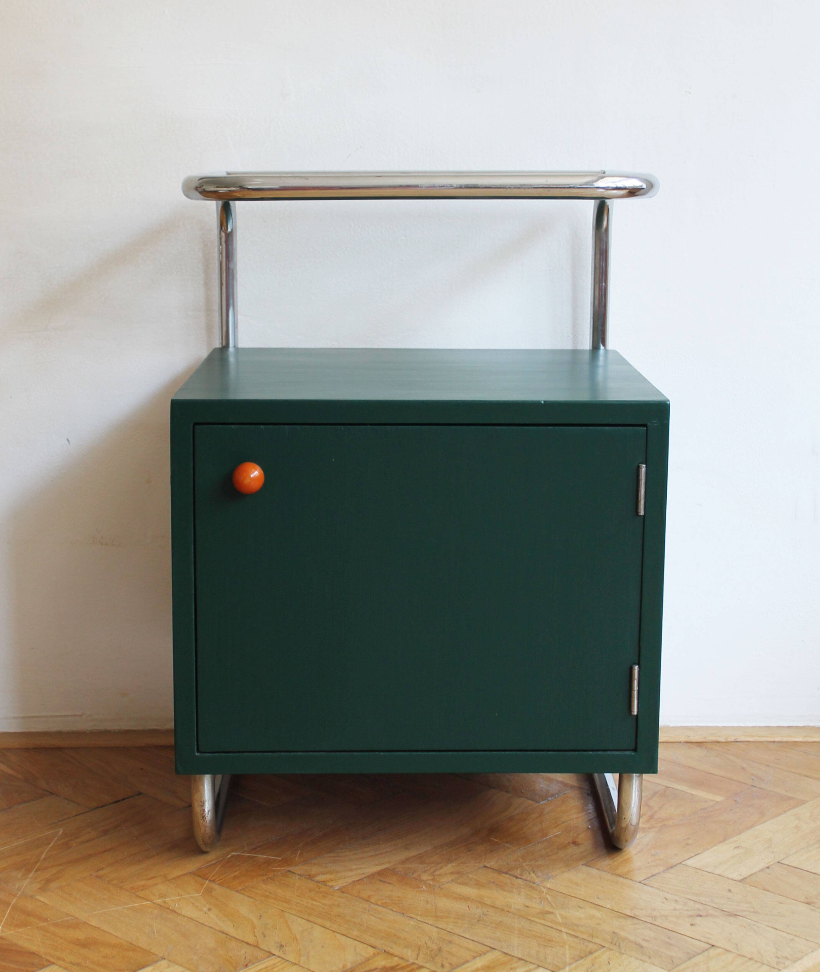 Bauhaus Style Tubular Steel Bedside Cabinet, Czechoslovakia 1940s
