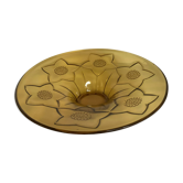 Coupe en verre jaune motif de fleurs