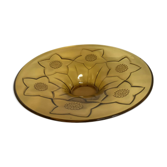 Coupe en verre jaune motif de fleurs