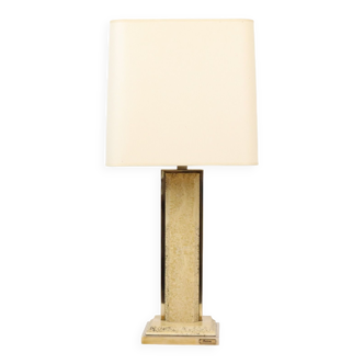 Lampe de table vintage travertin laiton fedam belgique design des années 1970