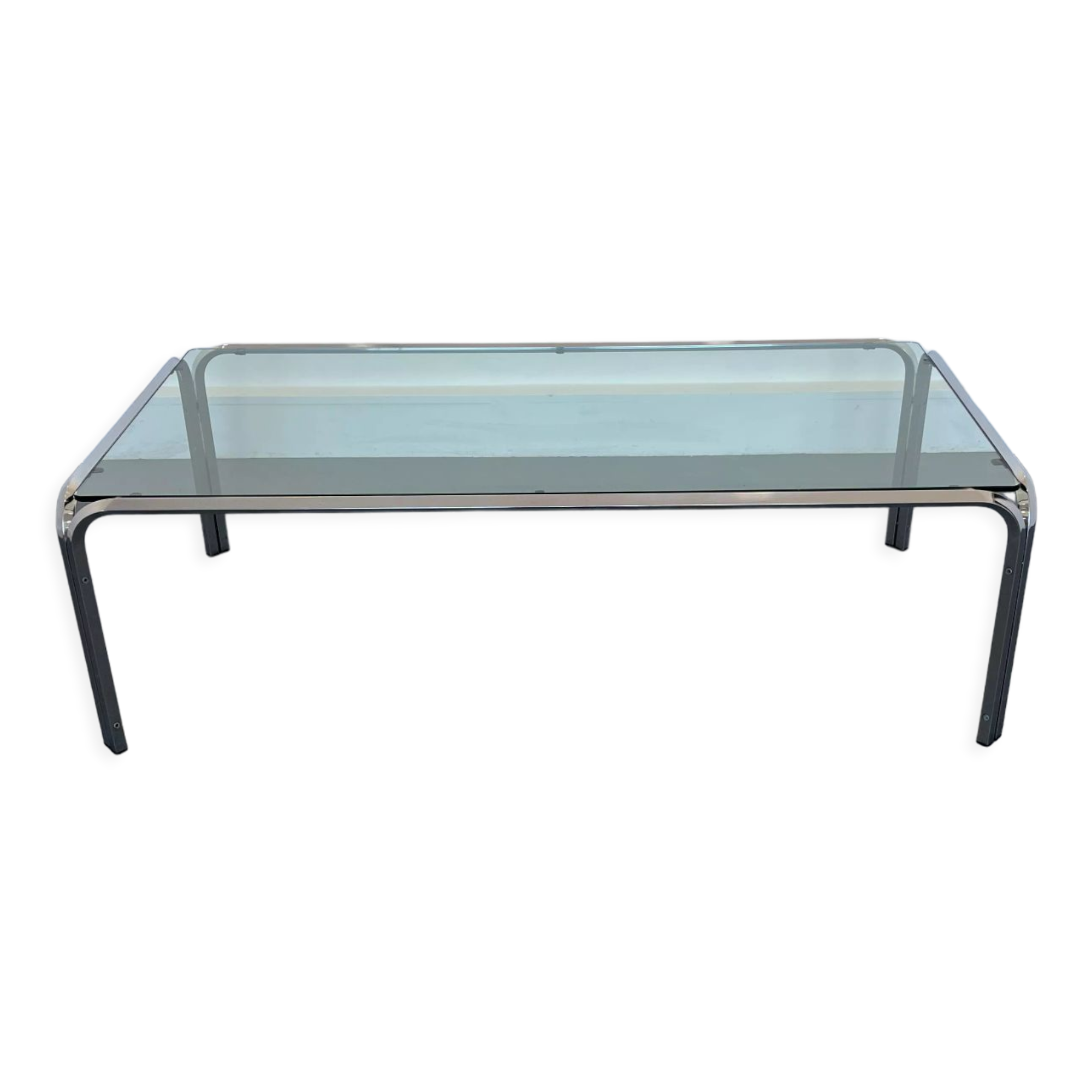 Vintage coffee table with  glass & chrome frame, 1970s