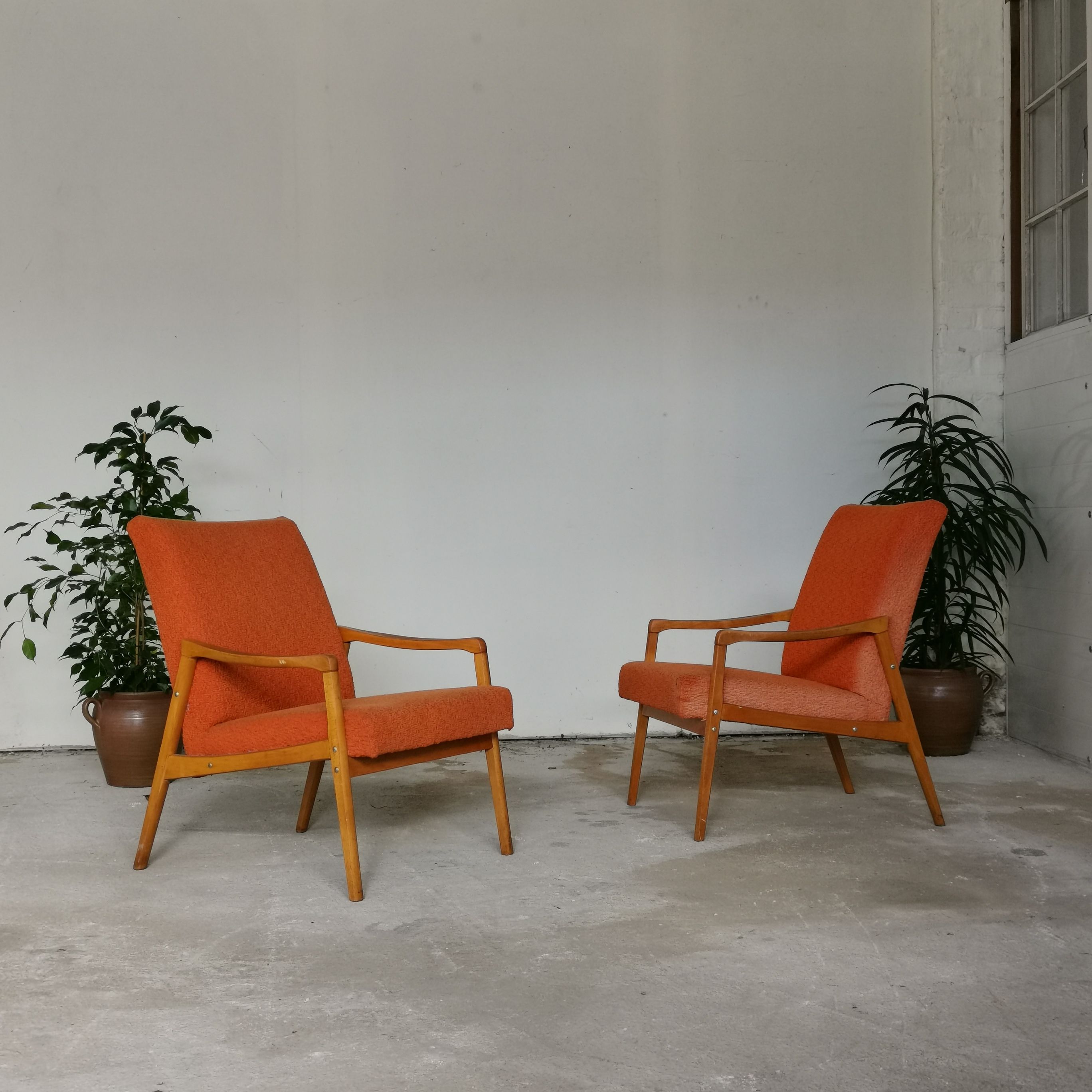 Pair of armchairs by Jiri Jiroutek for Interier Praha, orange color 1970