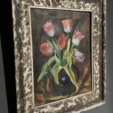 Oil on canvas bouquet of tulips 1930 limed frame