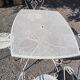 Old wrought iron garden furniture, table + 2 armchairs + 2 chairs