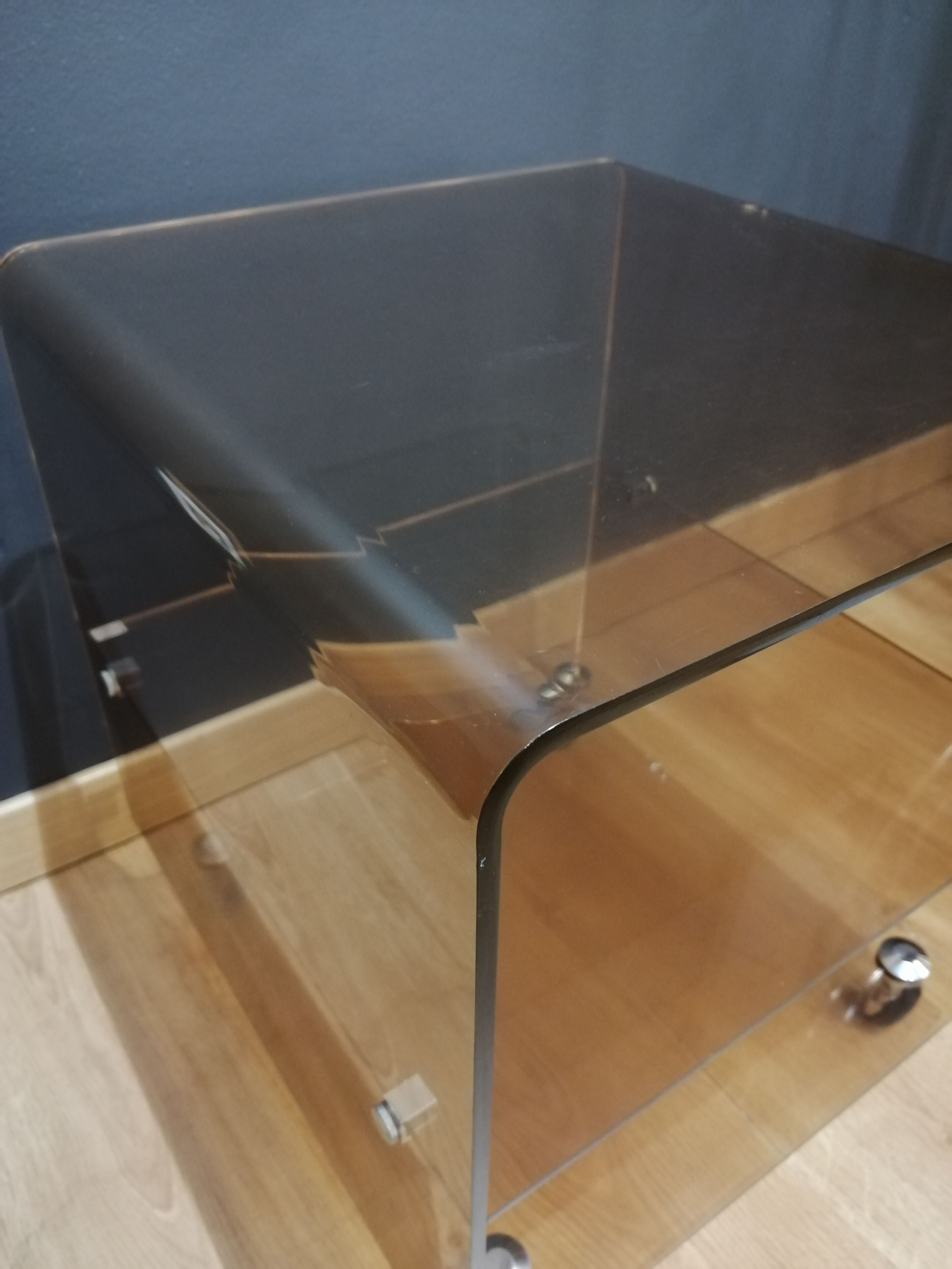 Vintage side table in smoked plexiglass by Michel Dumas for Roche Bobois