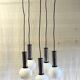 Cascade suspension with 5 chrome metal lights and opaline globes - 1970s