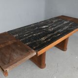 Table de salle à manger 1940 palissandre plateau en portor