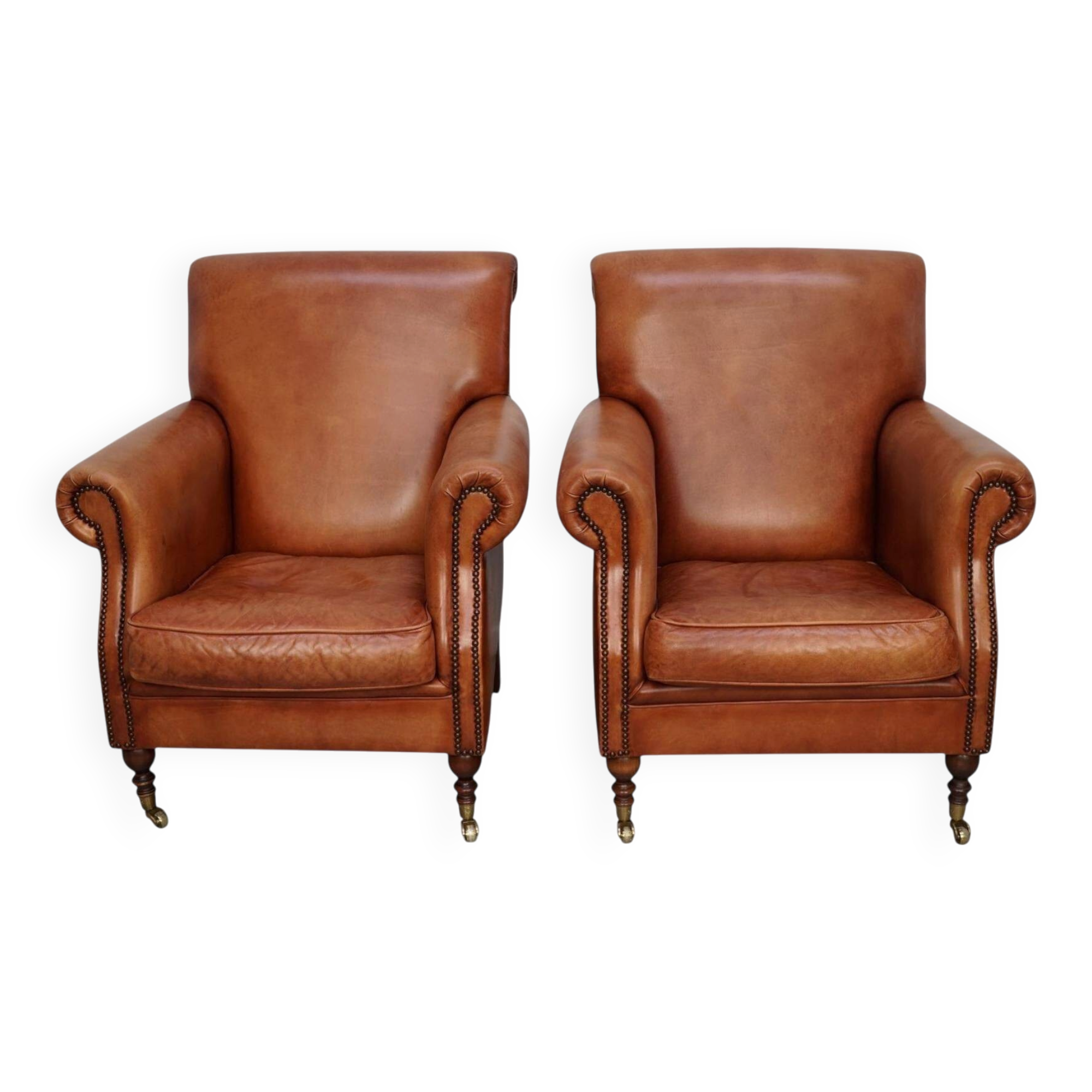 Vintage Dutch Cognac-Coloured Leather Club Chairs, Set of 2
