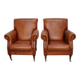 Vintage Dutch Cognac-Coloured Leather Club Chairs, Set of 2