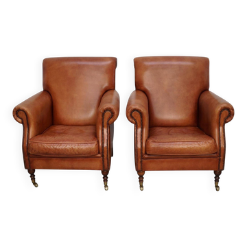 Vintage Dutch Cognac-Coloured Leather Club Chairs, Set of 2