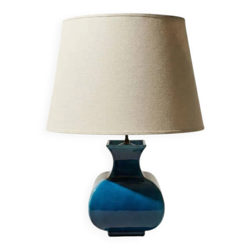 Vintage ceramic lamp Molin Charolles glazed turquoise blue - French 1970s
