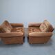 Pair of Mid-Century Modern Czech Lounge Armchairs with Rolling Casters