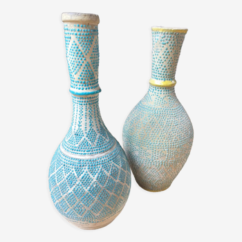 Vases vintage, anciens fait à la main, bleu