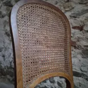 Set of 6 antique Louis XVI style dining chairs with caning.