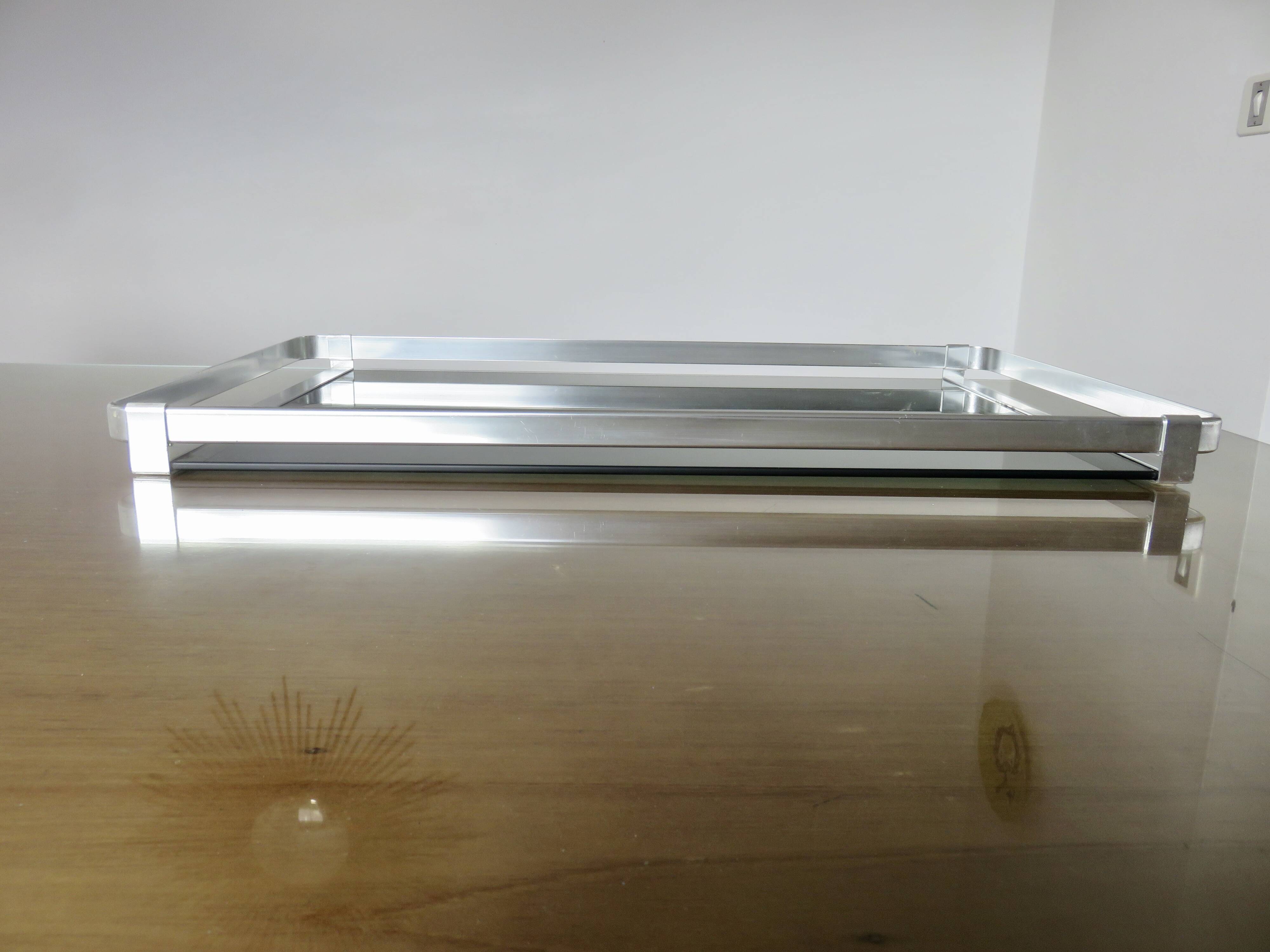 Very large tray, MB Italy for Roche Bobois, aluminum and smoked glass, 70