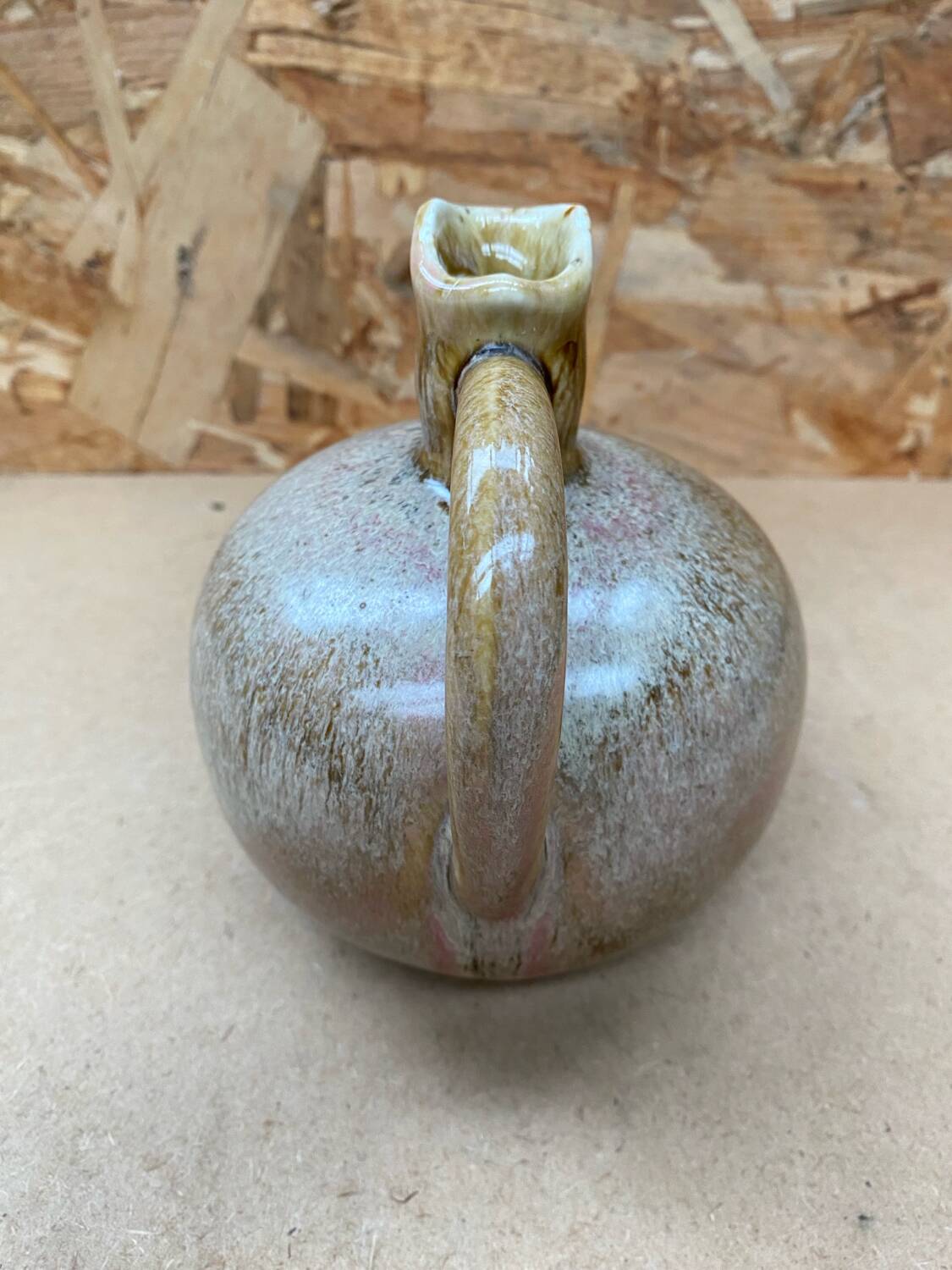 Antique glazed ceramic ball pitcher vintage drippings