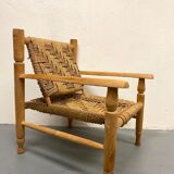 Wood and rope armchair and footrest