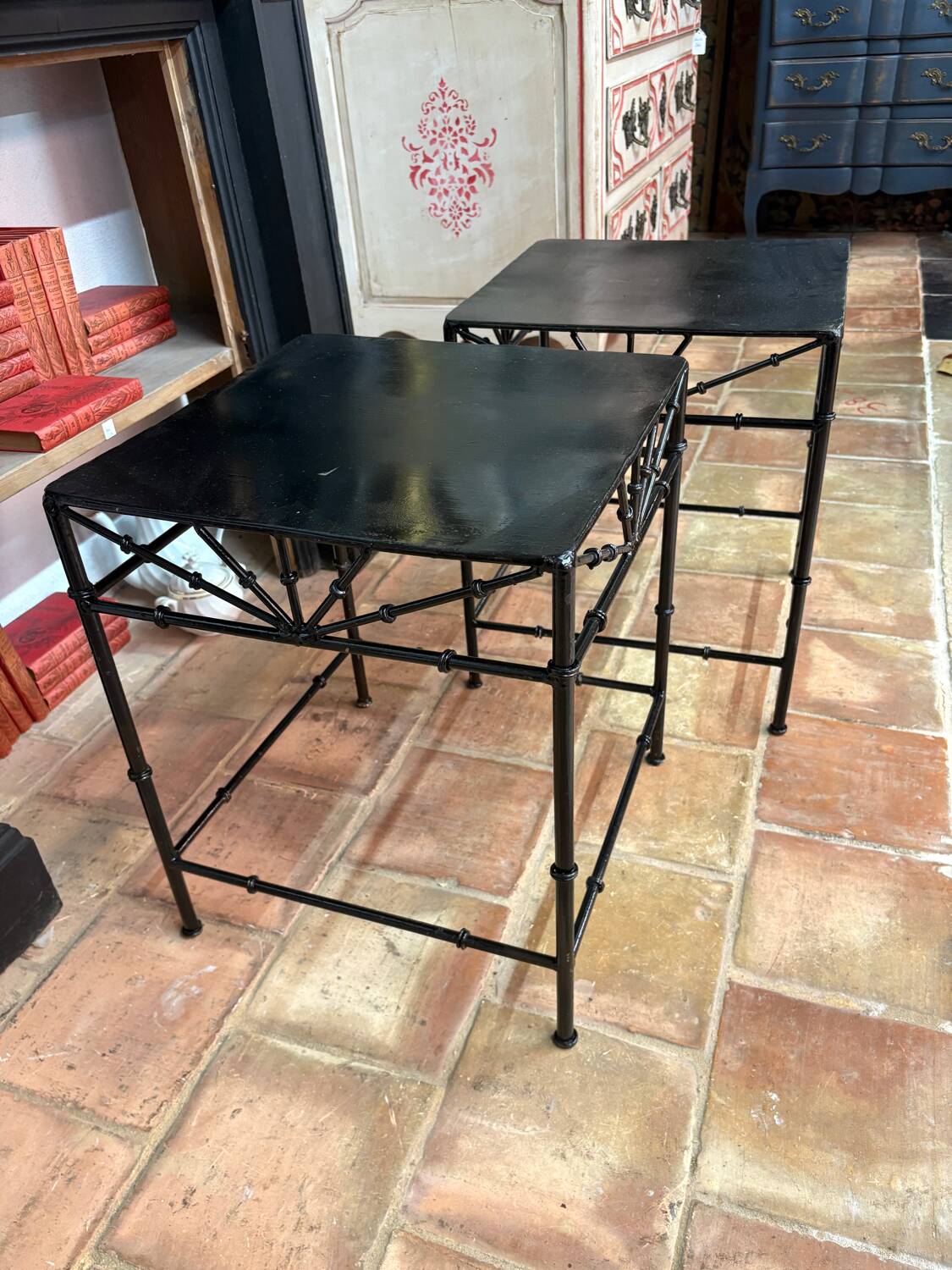 Pair of wrought iron side tables