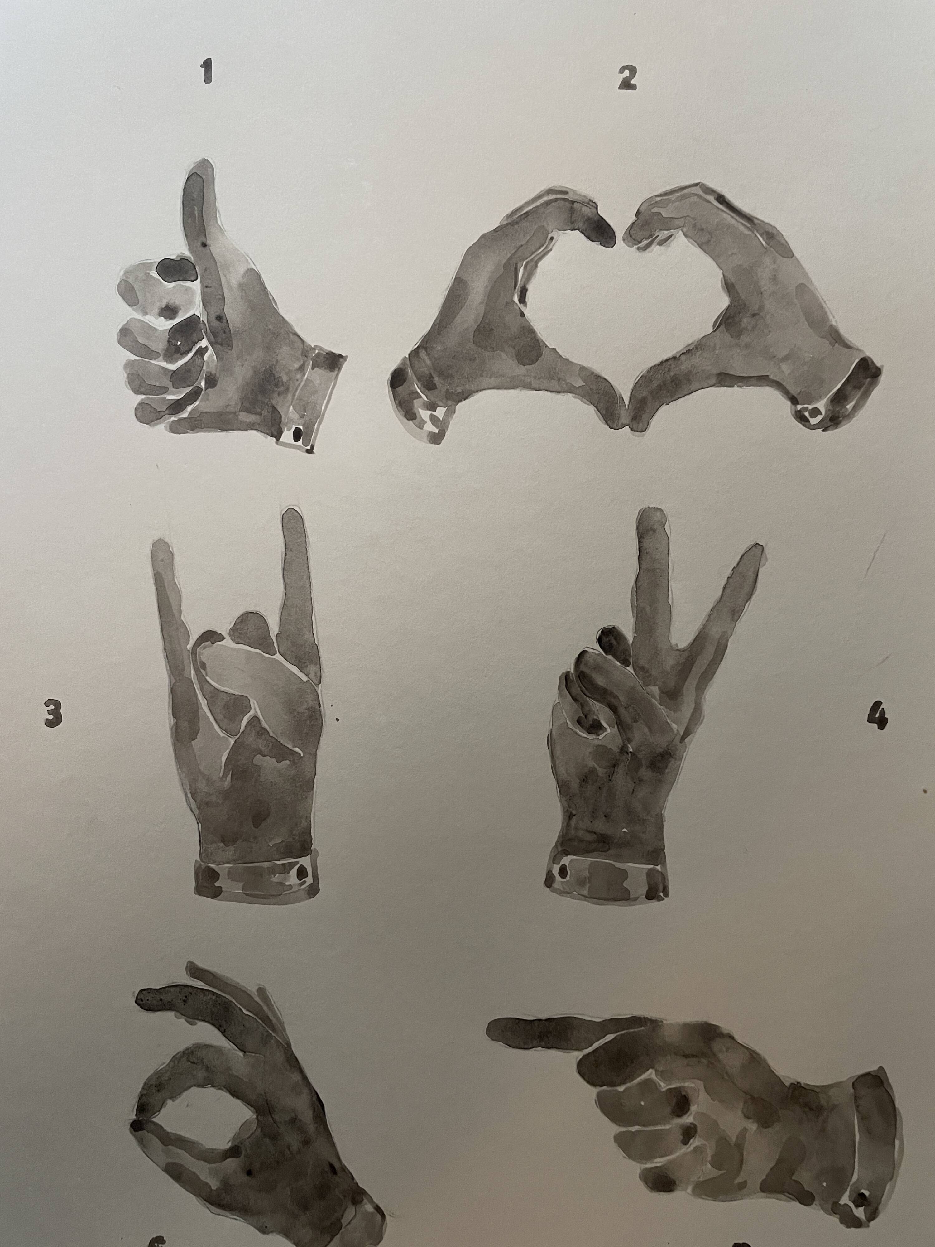 Signed painting monochrome watercolor sepia hand signs "gloves store poster"